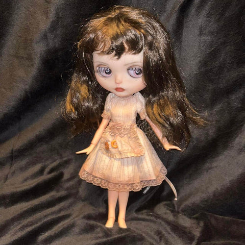 brown hair custom blythe doll with beige dress
