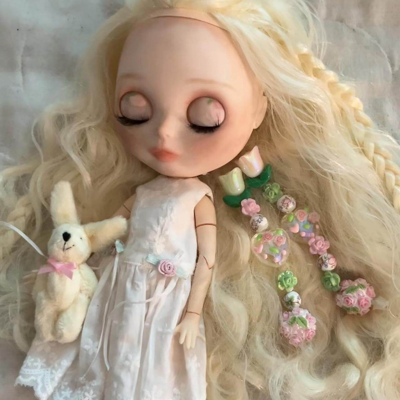 Handmade custom blythe doll blonde hair white dress