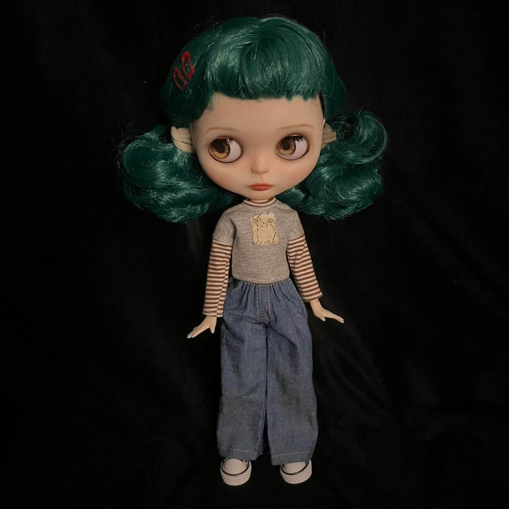 quirky custom blythe doll with teal hair